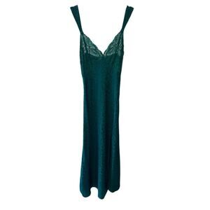 Vintage Victoria’s Secret Emerald Green Lace Sequin Midi Slip Large